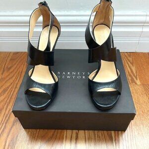 Barney's black Italian leather cross strap heels - size 7.5